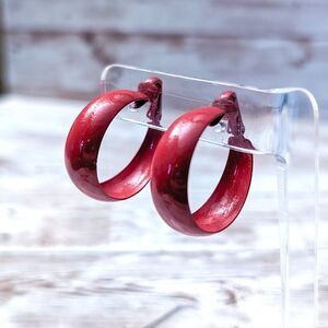 Vintage Clip On Earrings - 1 & 1/8" Retro Hoops - Red